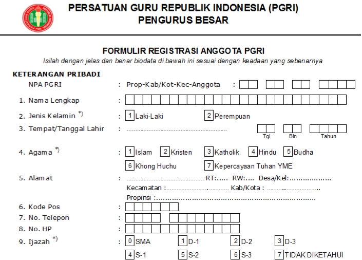 Pendaftaran PGRI Barito - Persatuan Guru Republik Indonesia Cabang Barito